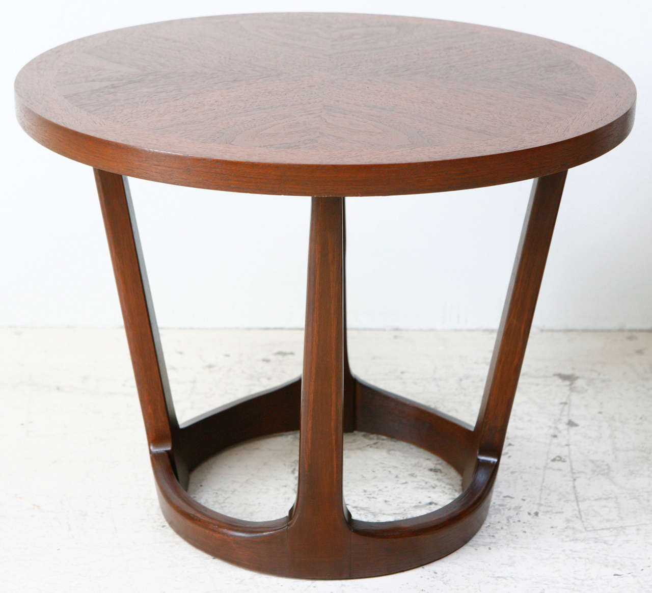 Pair of Mid-Century Side Tables with book-matched walnut vaneer on top and solid walnut bases.  Great TV tables.