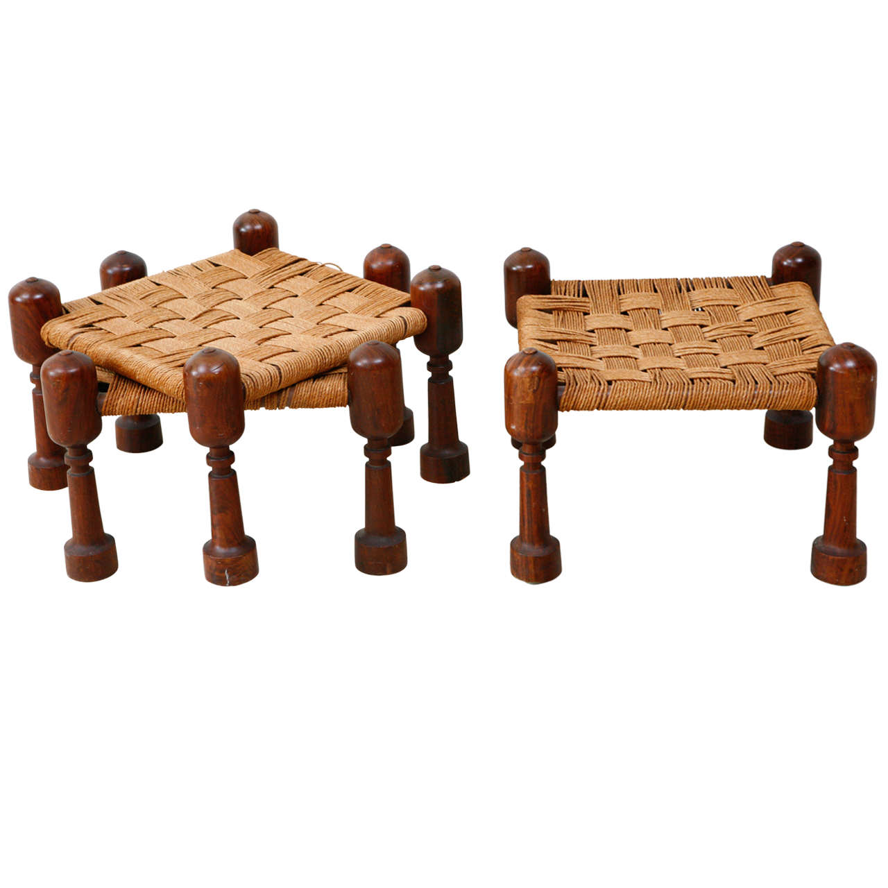 Set of 3 Caned Stacking Stools