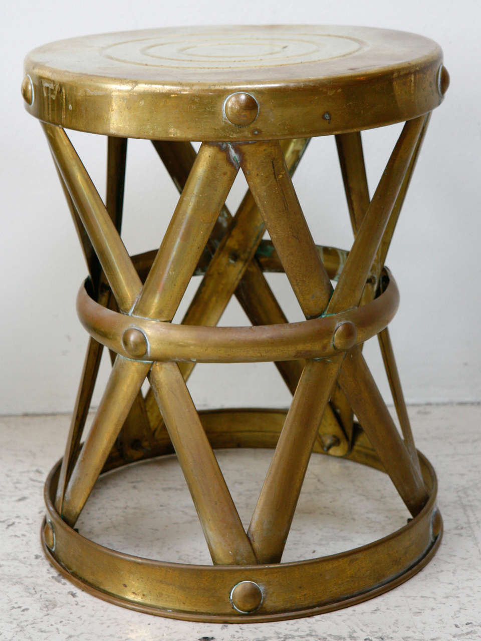 Vintage Brass Drum Stool at 1stDibs