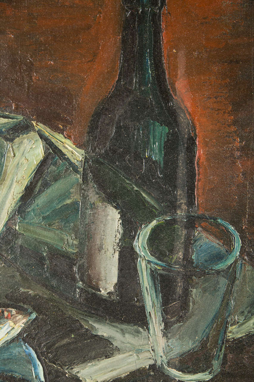 Mid-20th Century French Mid-century Still Life Of Fish And A Wine Bottle, C. 1940-60 For Sale