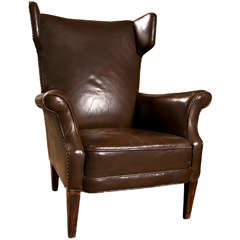 Vintage Leather Covered Wing Chair, c. 1940-50