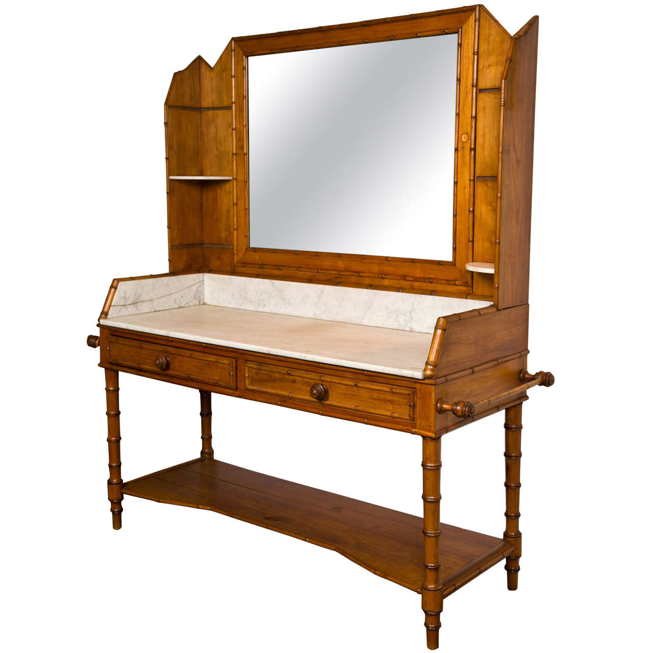 French Pine Faux Bamboo Vanity, C. 1890-1900