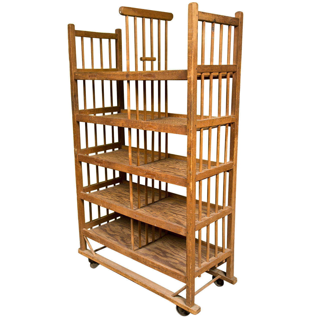 Vintage Belgian Pine Industrial Storage Rack, C. 1950