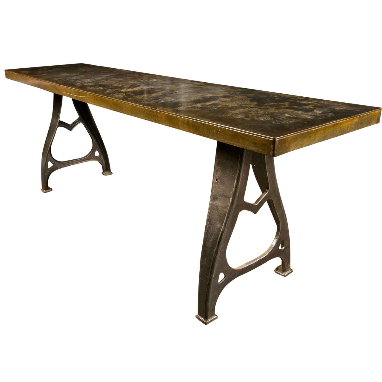Industrial Work Table With Steel Top And Cast Iron Legs, Midcentury at 1stDibs cast iron work
