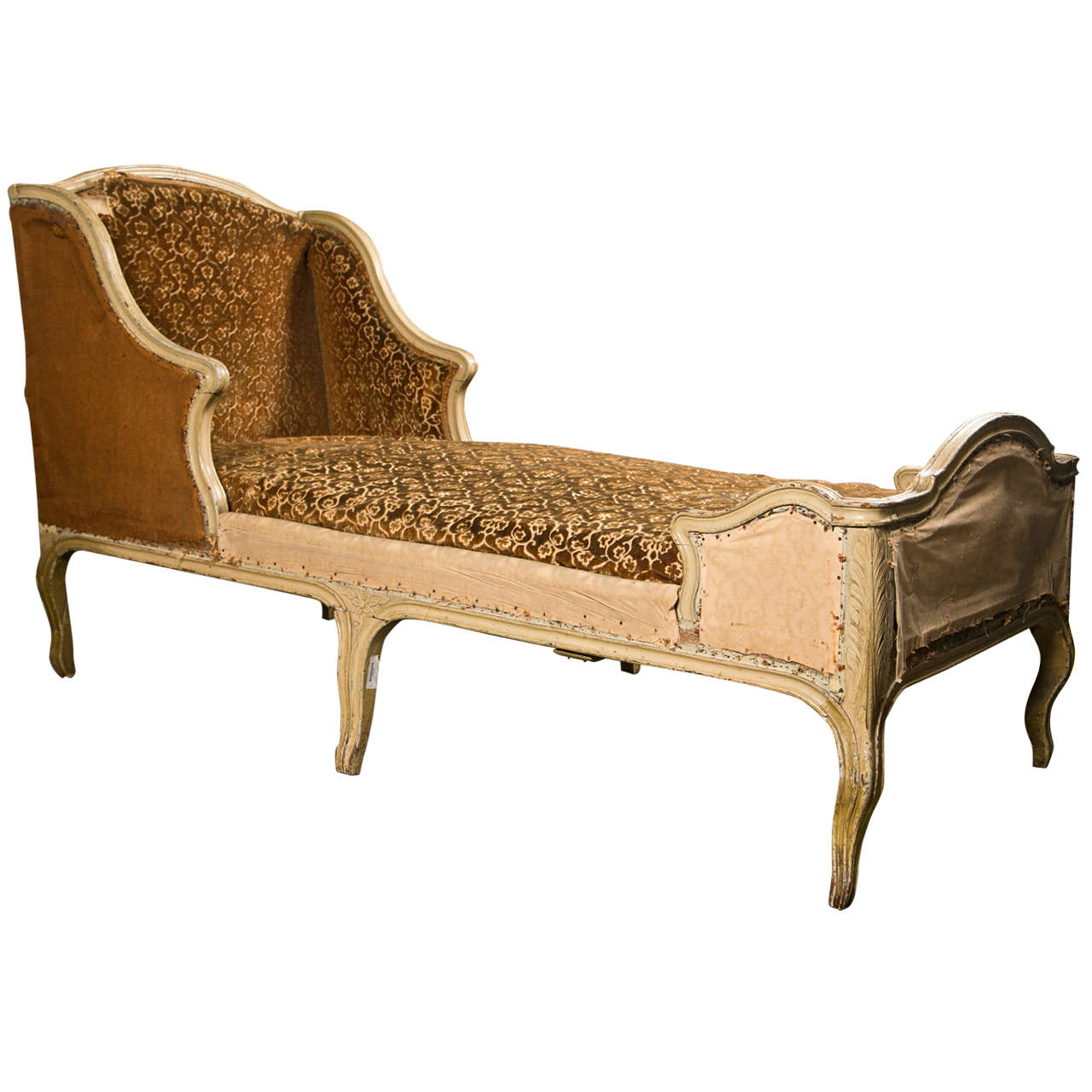 French Painted Oak Chaise Longue in the Rococo Style, Louis XV Period, c. 1770 at 1stdibs