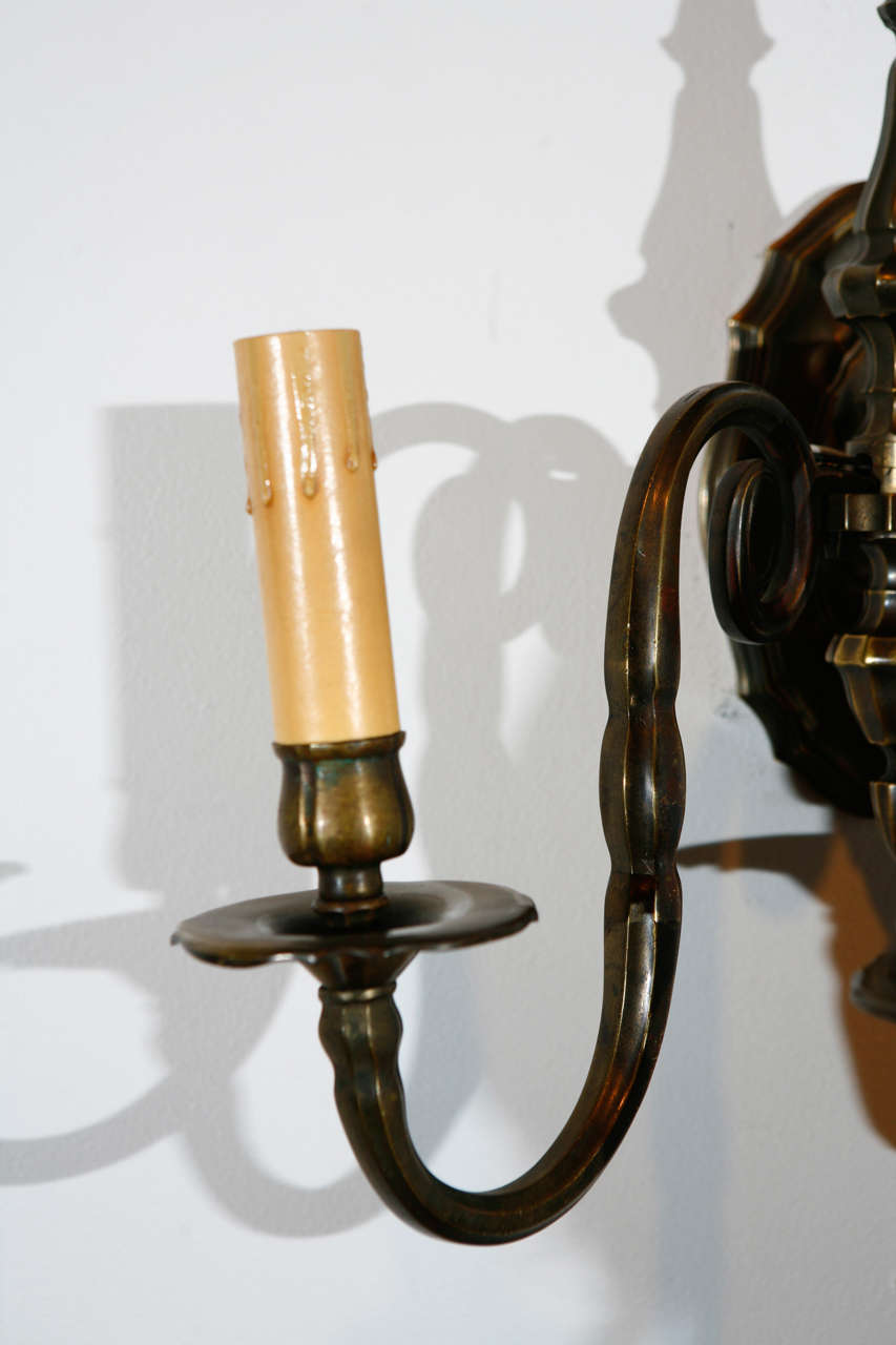 American Pair of Cast Brass Sconces For Sale