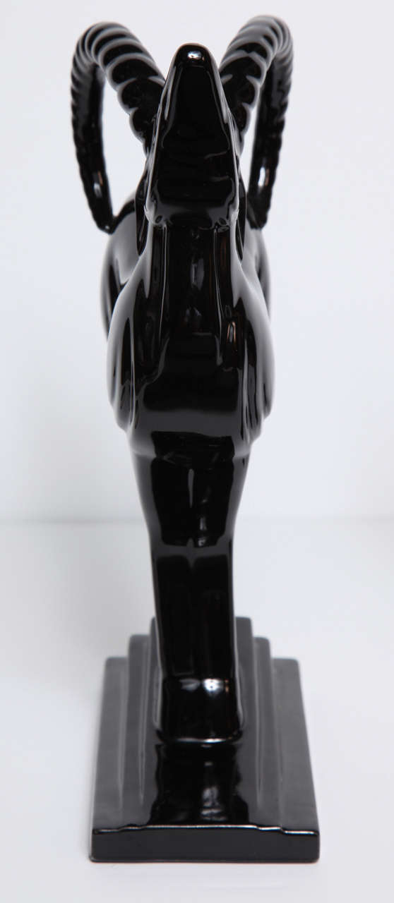 Mid-20th Century Art Deco Black Ceramic Ibex Bookends
