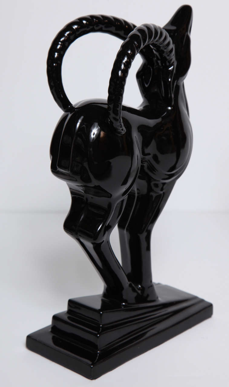 Art Deco Black Ceramic Ibex Bookends 3