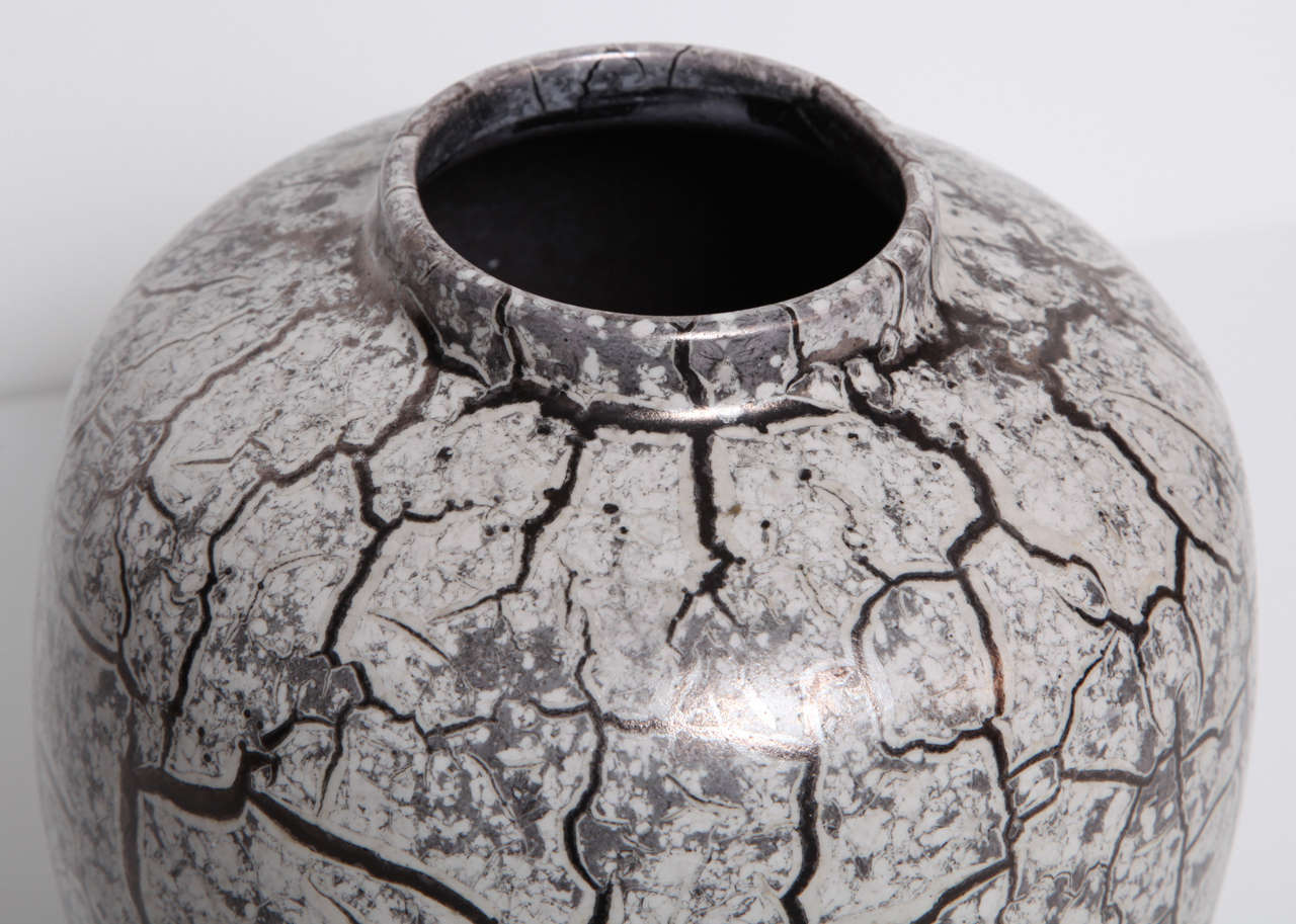 Mid-20th Century West German Pottery Ceramic Vase with Crackle Glaze