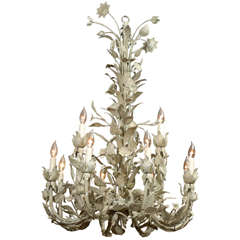 Early 20th Century Painted Tole Chandelier with Flowers