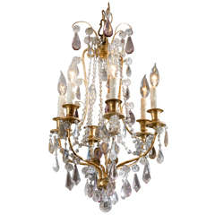 Early 20thc French Gilt Bronze Chandelier With Amethyst Crystals