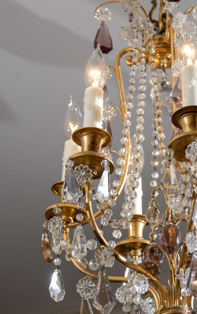 Early 20thc French Gilt Bronze Chandelier With Amethyst Crystals In Good Condition In Atlanta, GA