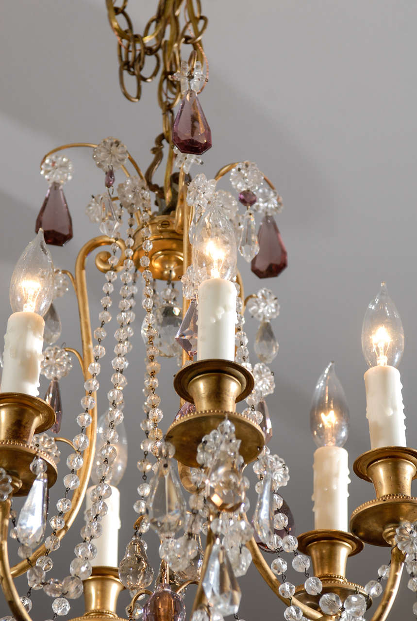 20th Century Early 20thc French Gilt Bronze Chandelier With Amethyst Crystals