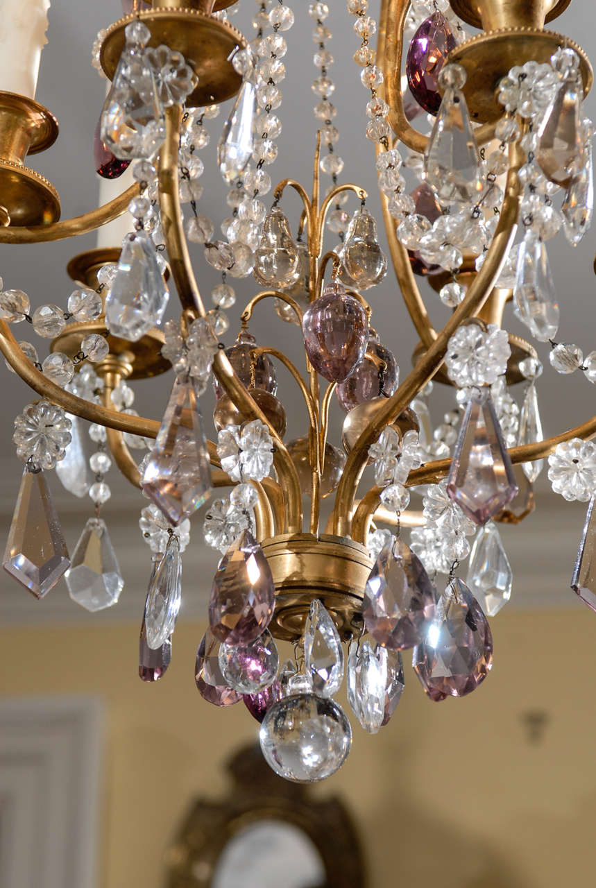 Early 20thc French Gilt Bronze Chandelier With Amethyst Crystals 1