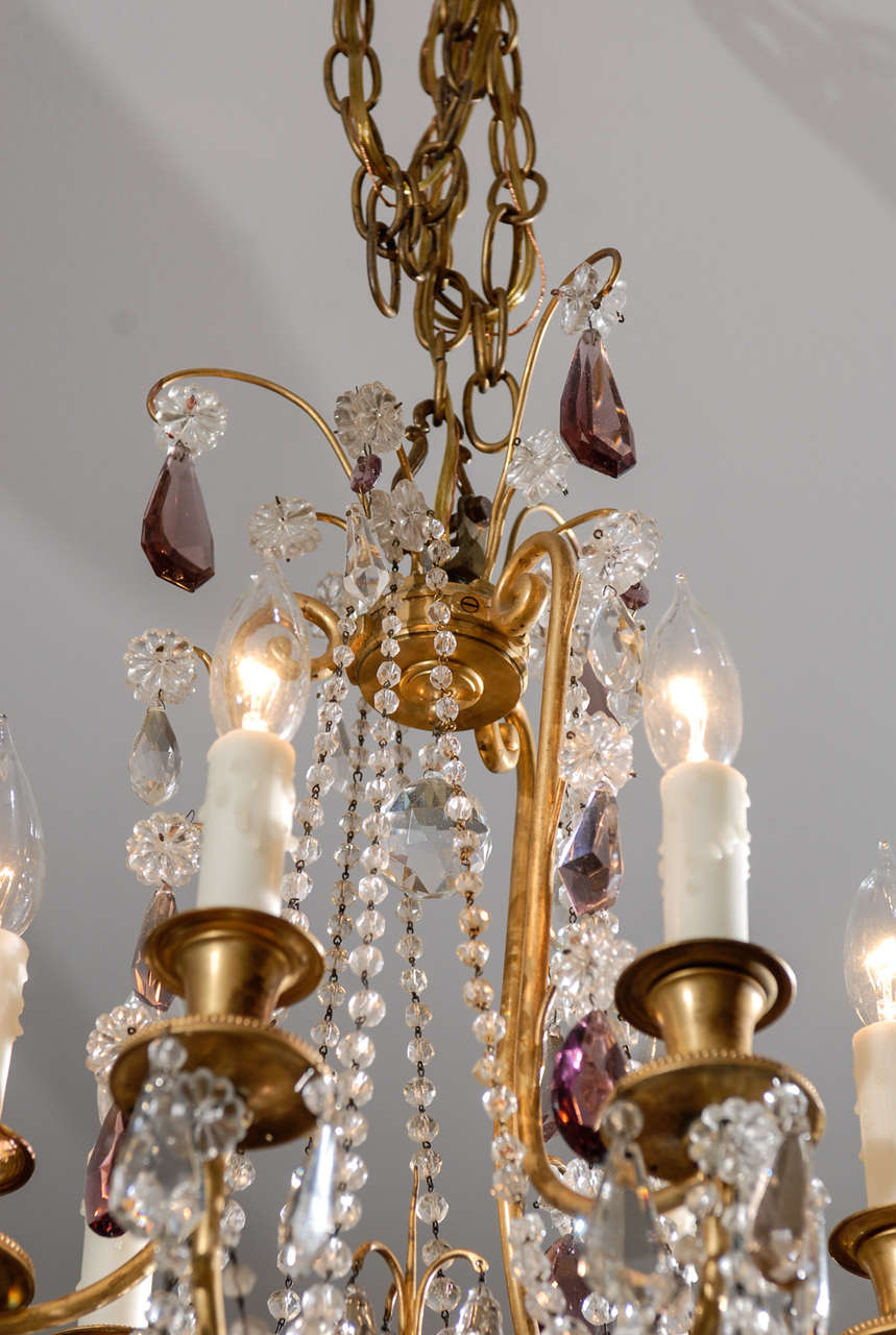 Early 20thc French Gilt Bronze Chandelier With Amethyst Crystals 2