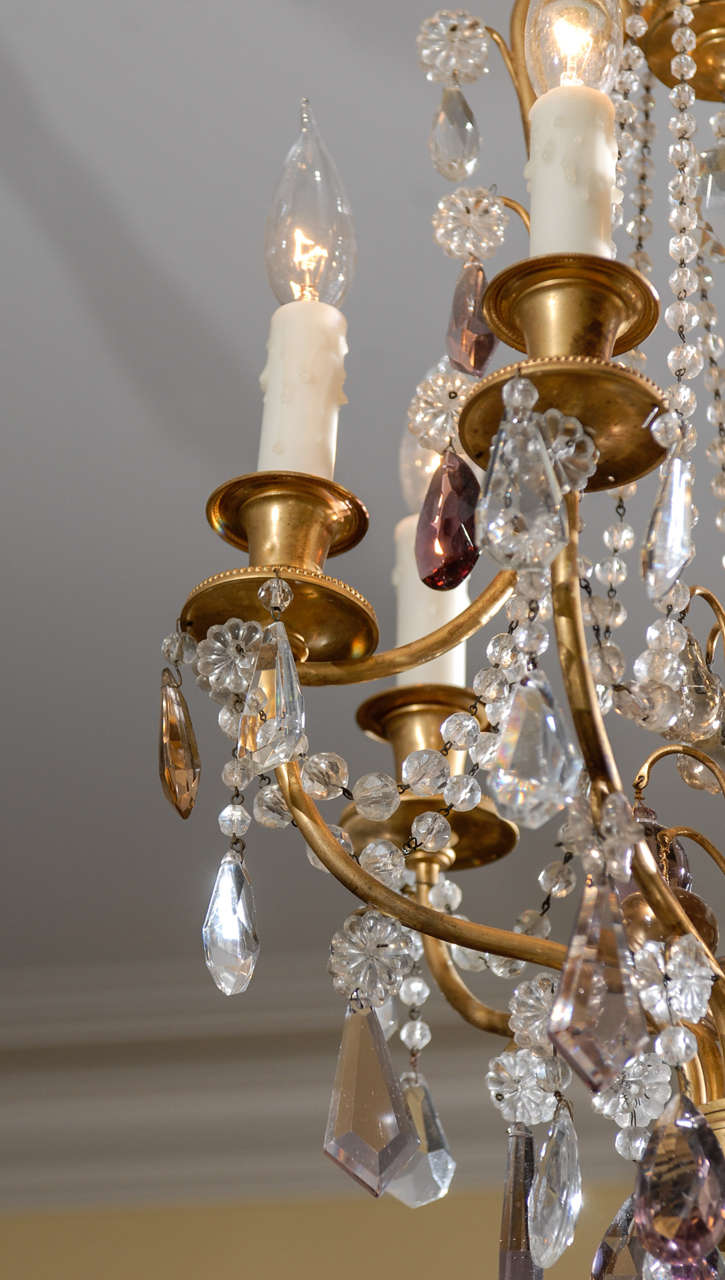Early 20thc French Gilt Bronze Chandelier With Amethyst Crystals 4