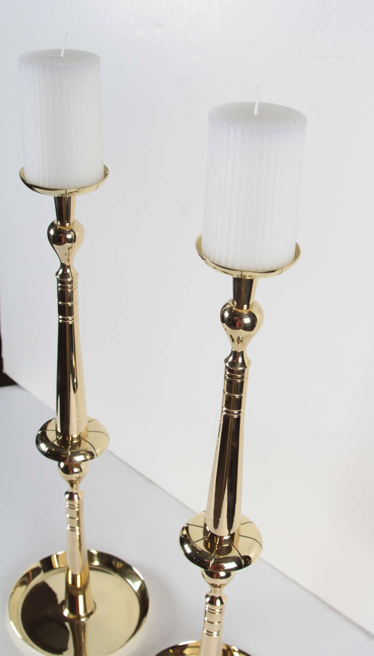 American Pair of Brass Spindle Candlesticks by Tommi Parzinger