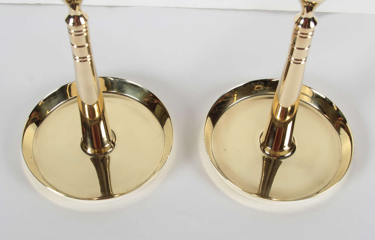 Pair of Brass Spindle Candlesticks by Tommi Parzinger In Excellent Condition In New York, NY