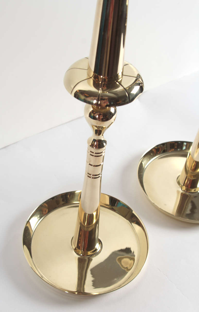 20th Century Pair of Brass Spindle Candlesticks by Tommi Parzinger