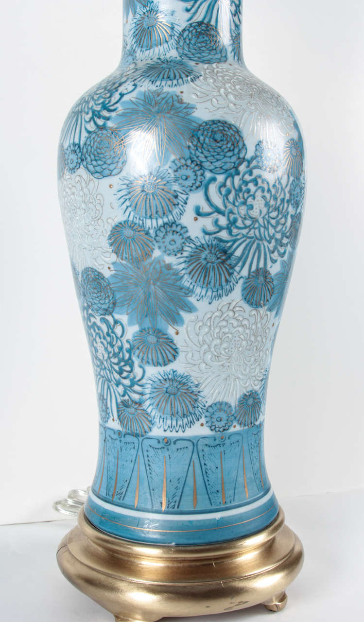 Marbro Blue Chrysanthemum Porcelain Lamps In Excellent Condition In New York, NY