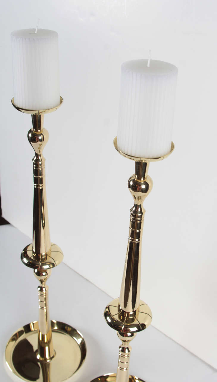 Pair of Brass Spindle Candlesticks by Tommi Parzinger at 1stdibs