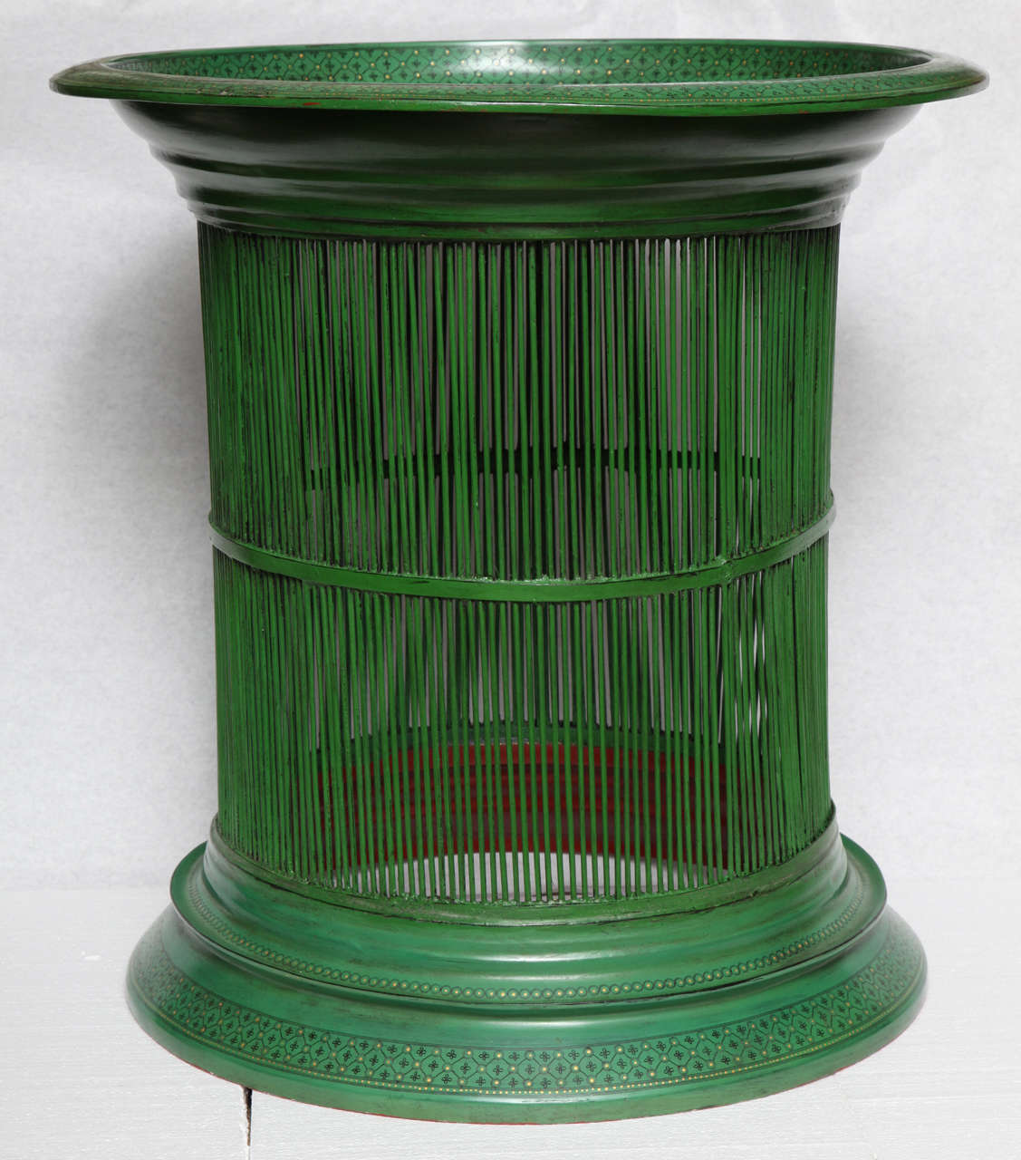 A Green Lacquered Drum Table 2