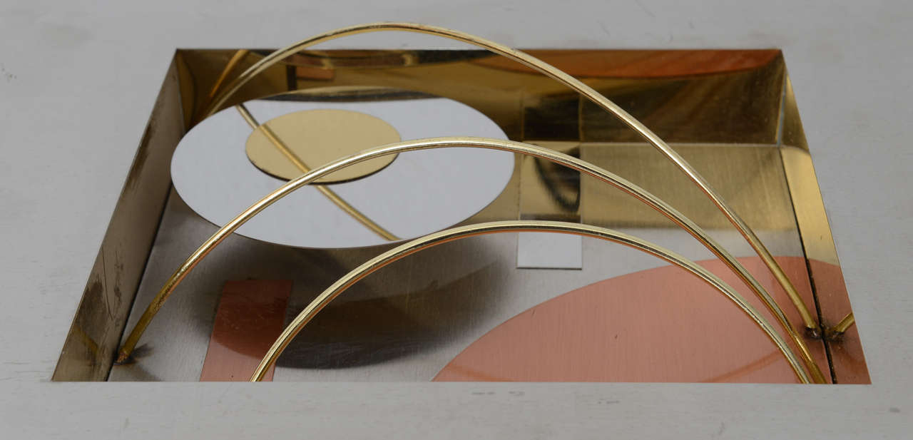 Mid-Century Modern Set of Two Curtis Jere Wall-Mount Sculptures in Mixed Metals, circa 1986
