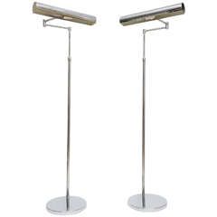 Pair of Walter Von Nessen Chrome Floor Lamps