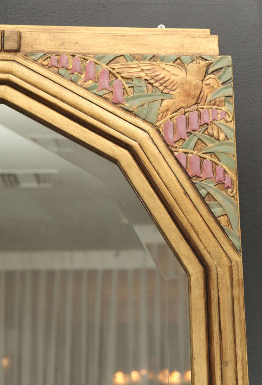 French Deco Gold Leaf Hummingbird Mirror