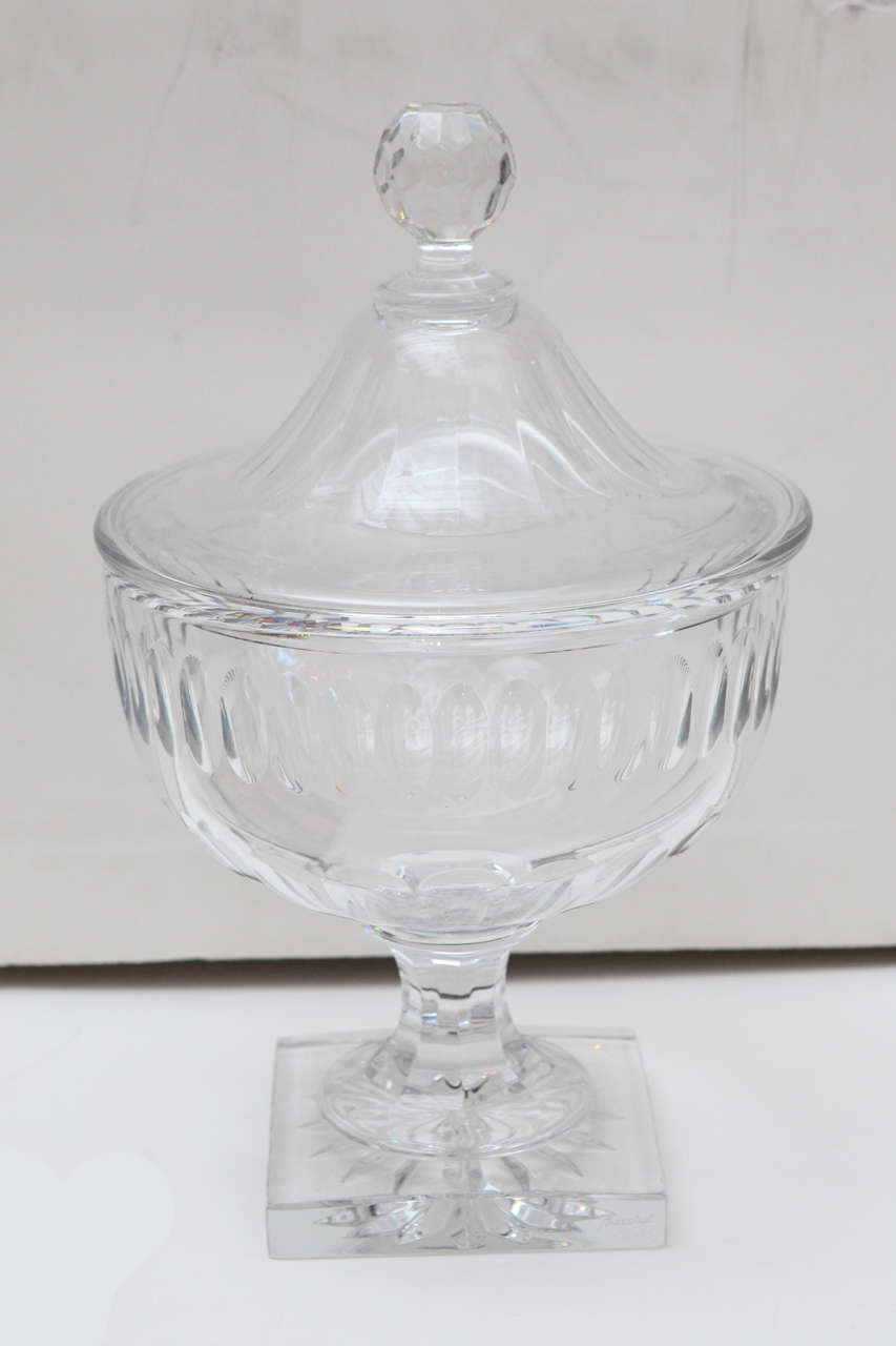 Large, lidded crystal candy dish from a museum collection, circa 1910.