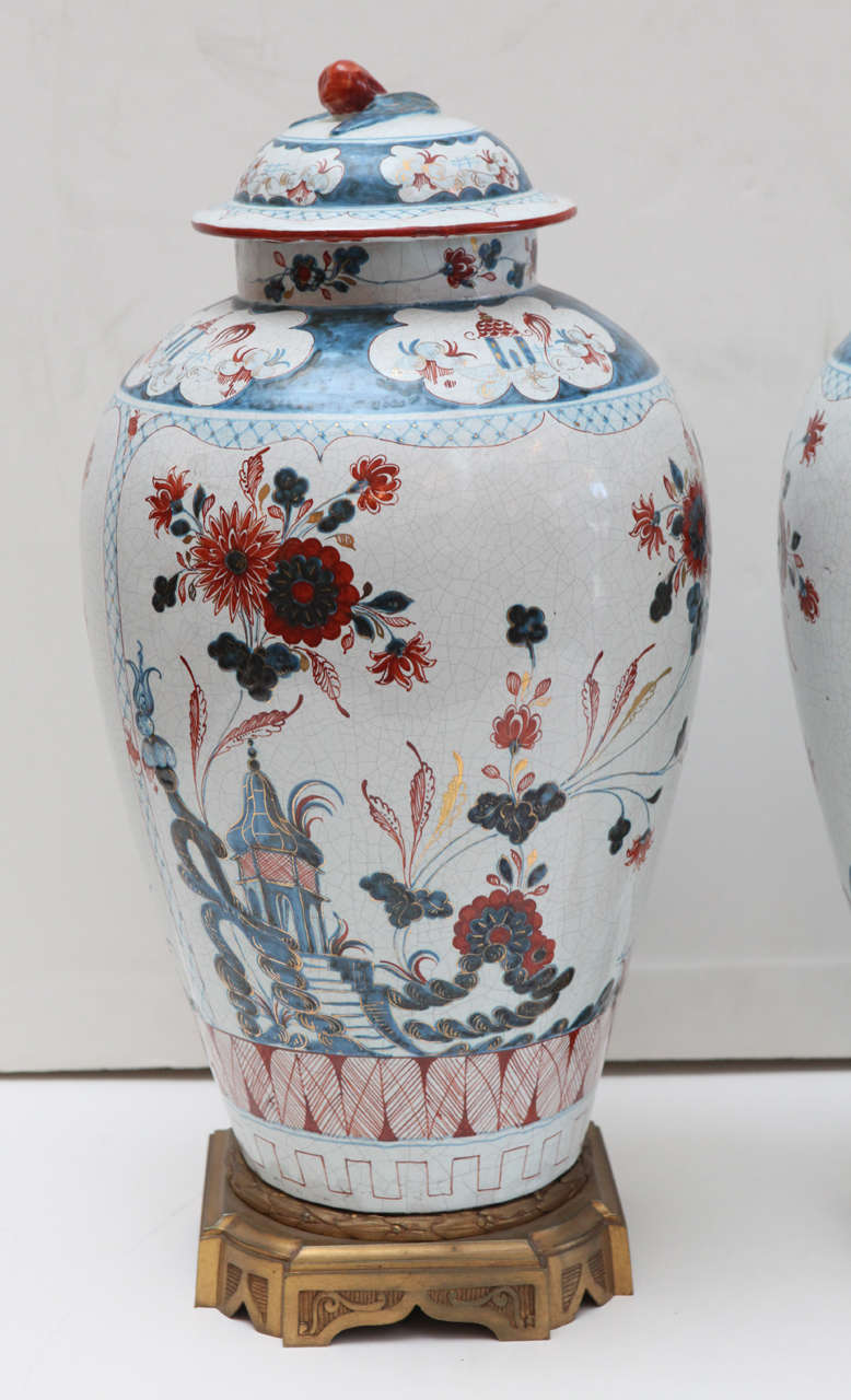 Pair of Hand-Painted, Delft Urns In Good Condition In Newport Beach, CA