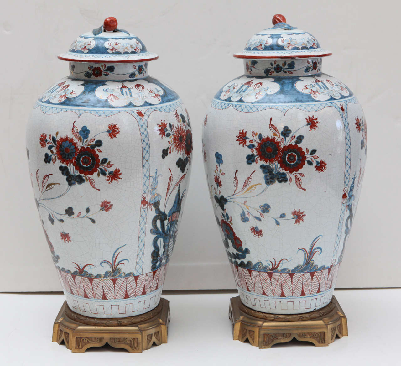 Pair of Hand-Painted, Delft Urns 1