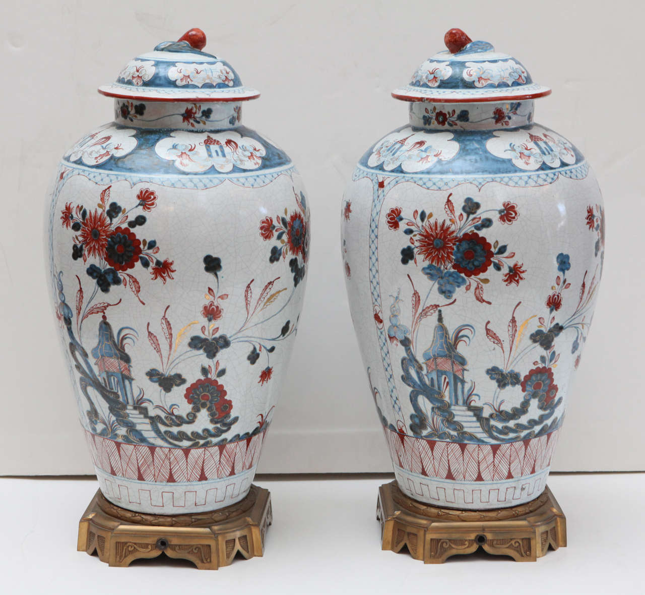 Pair of Hand-Painted, Delft Urns 2