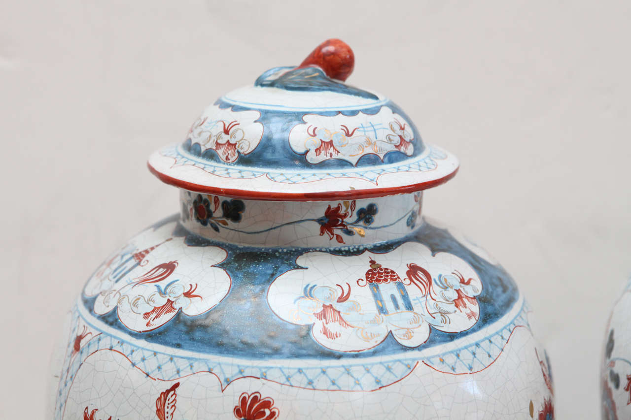 Pair of Hand-Painted, Delft Urns 3