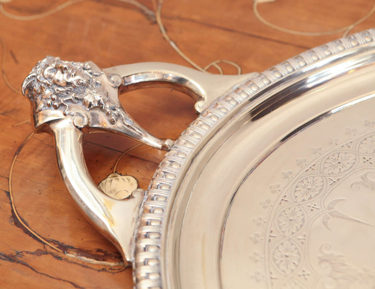 Engraved Italian Silver Tray In Excellent Condition For Sale In Newport Beach, CA