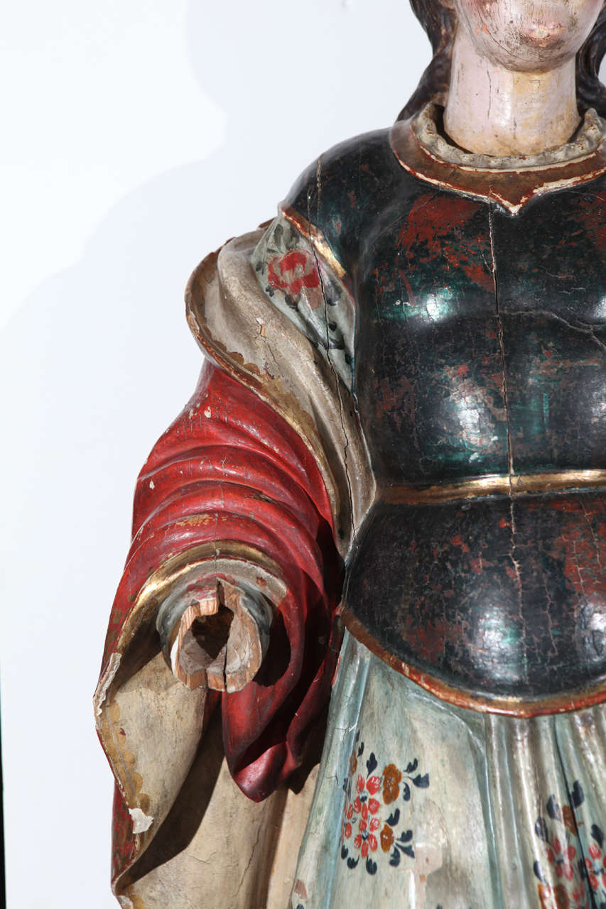 Large, 18th c., Polychrome Statue In Good Condition In Newport Beach, CA