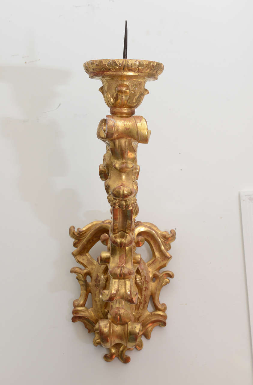 Pair of Giant Italian Gilt Candle Sconces In Good Condition In West Palm Beach, FL