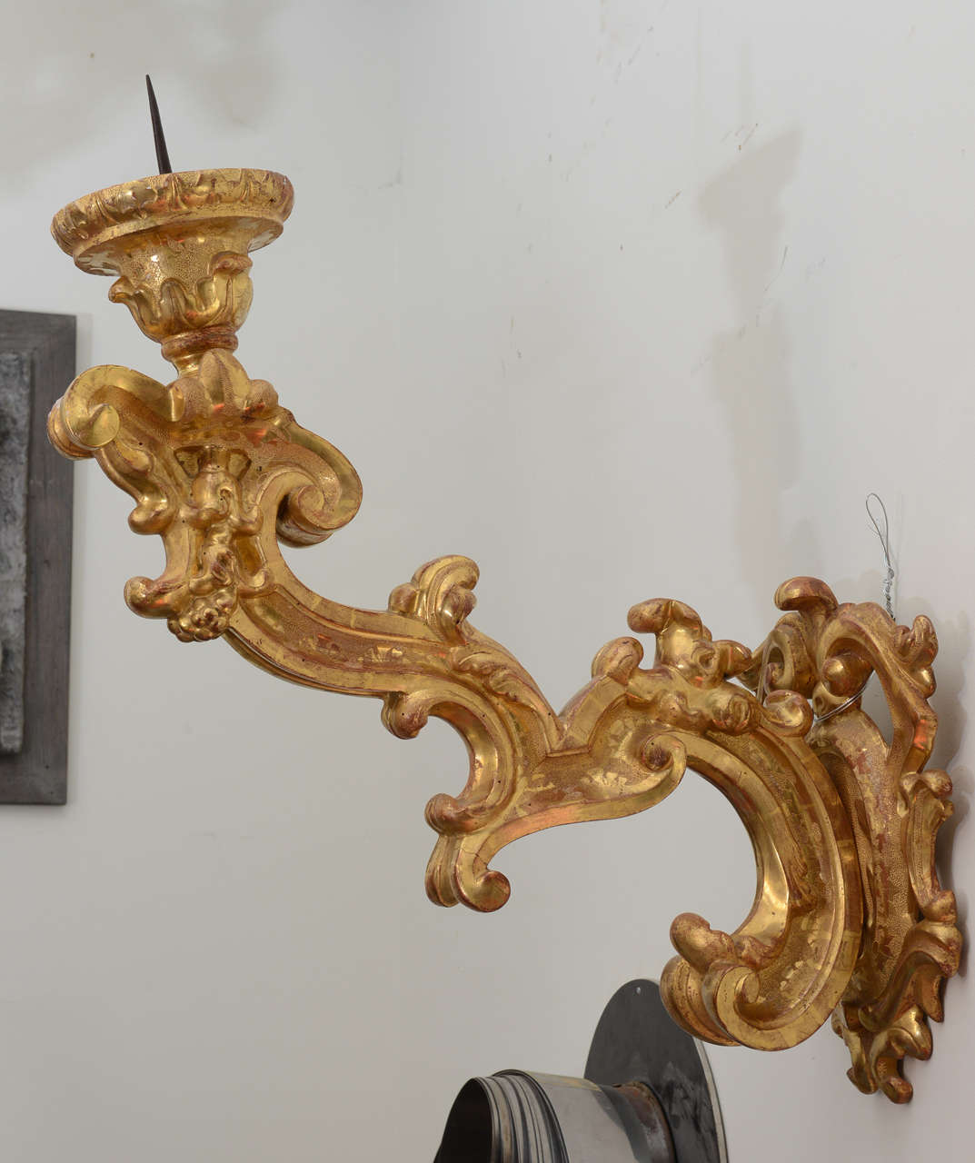 20th Century Pair of Giant Italian Gilt Candle Sconces