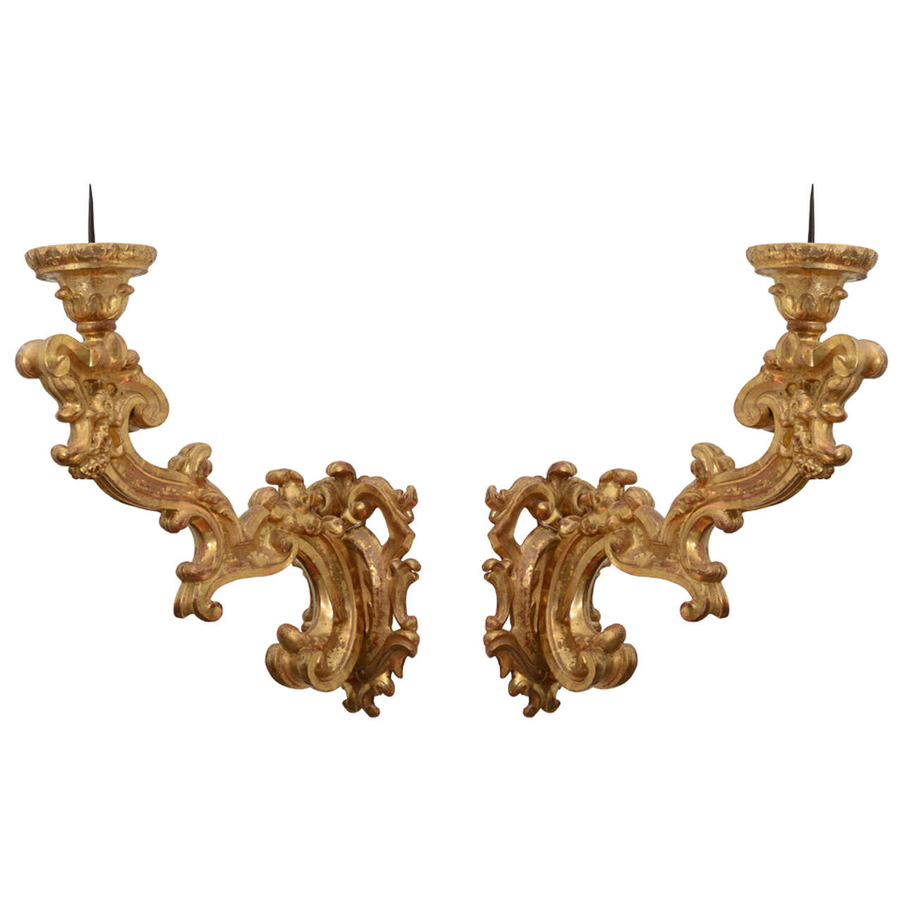 Pair of Giant Italian Gilt Candle Sconces