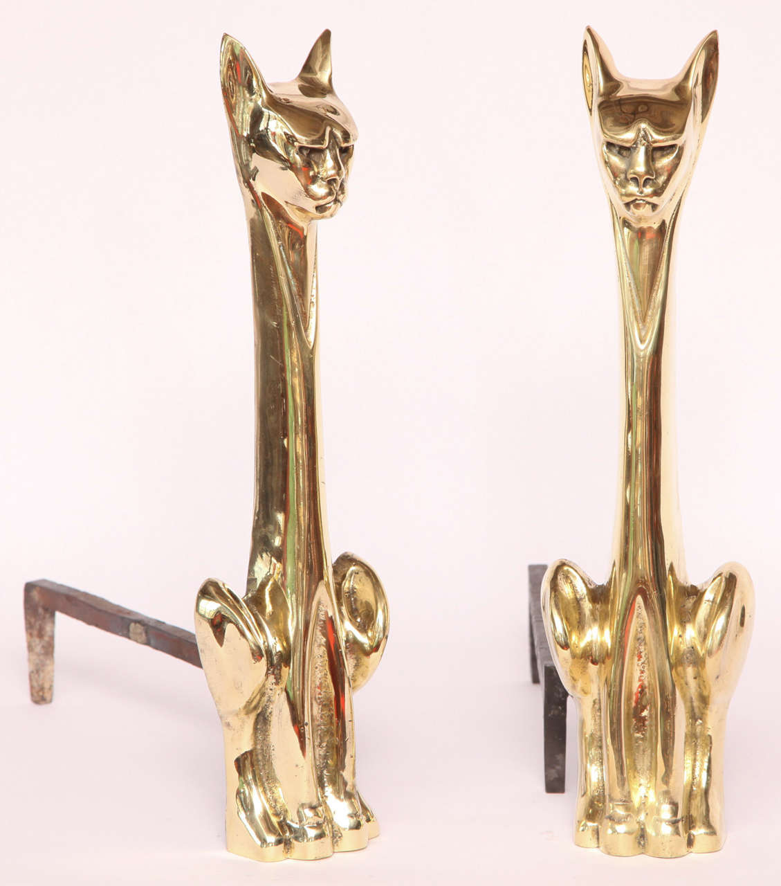 Mid-Century Modern Pair of Modernist Siamese Cat Andirons For Sale