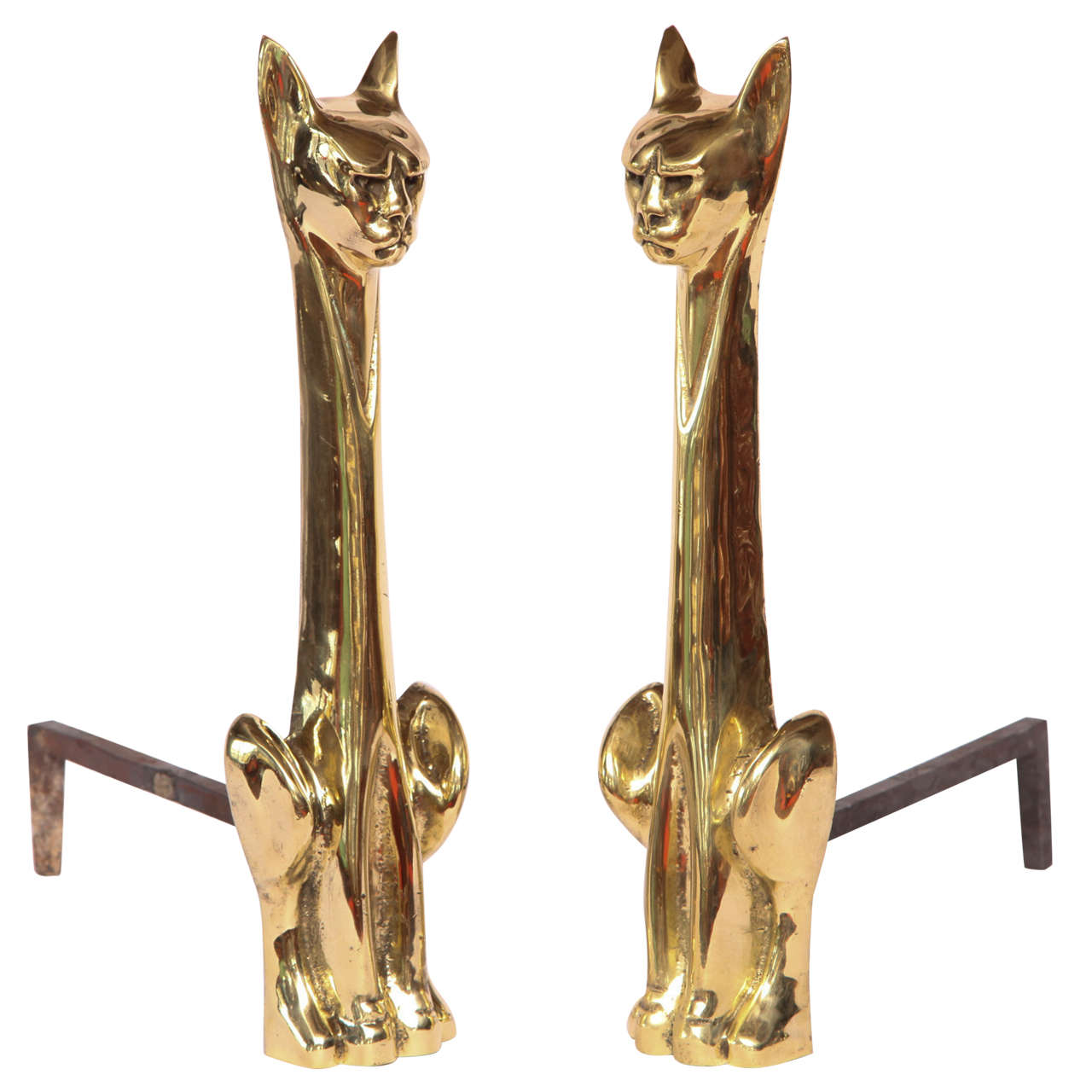 Pair of Modernist Siamese Cat Andirons For Sale