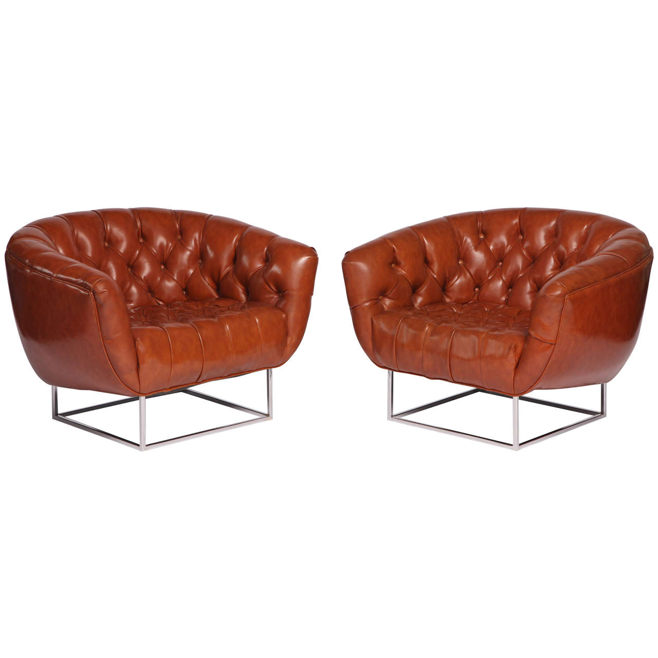 Pair of Brown Barrel Back Club Chairs by Milo Baughman