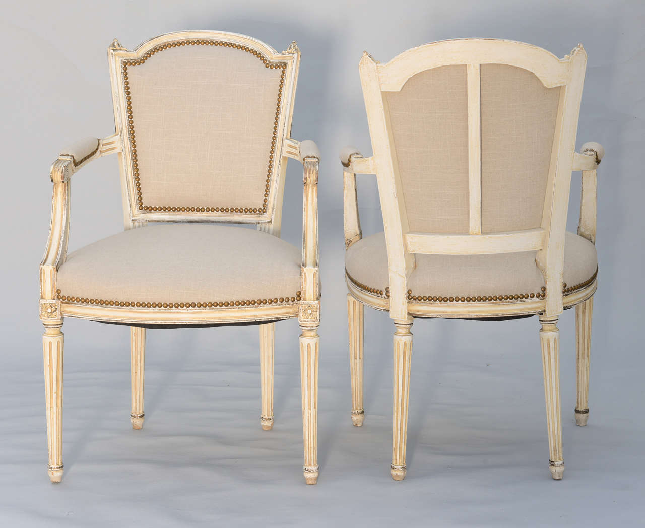 Wood Set of Six French Dining Room Louis XVI Chairs