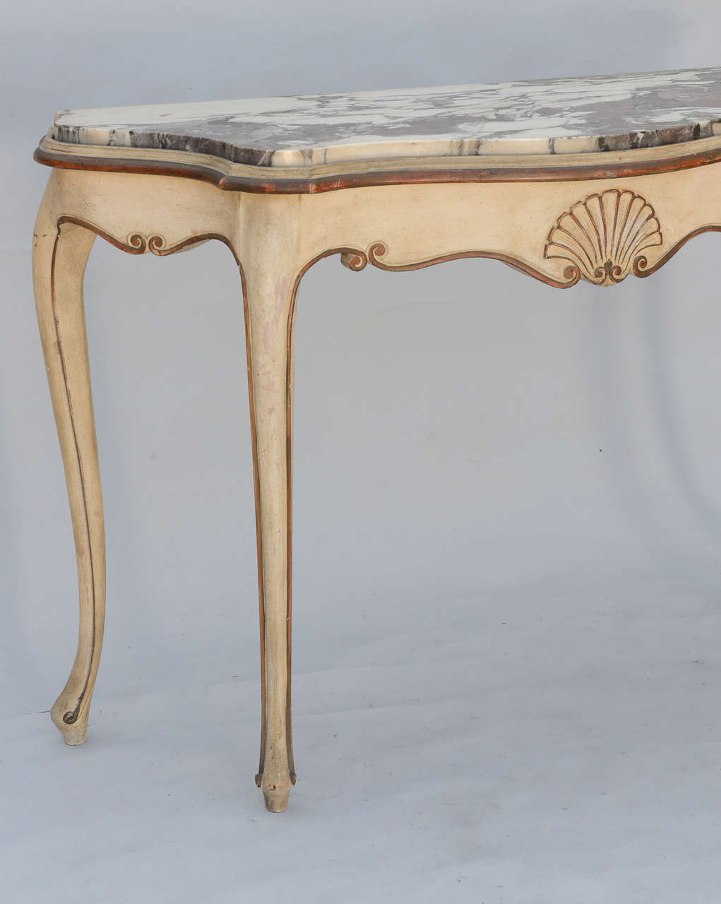 Pair of Painted Italian Console Tables with Rouge Marble Tops In Excellent Condition In West Palm Beach, FL