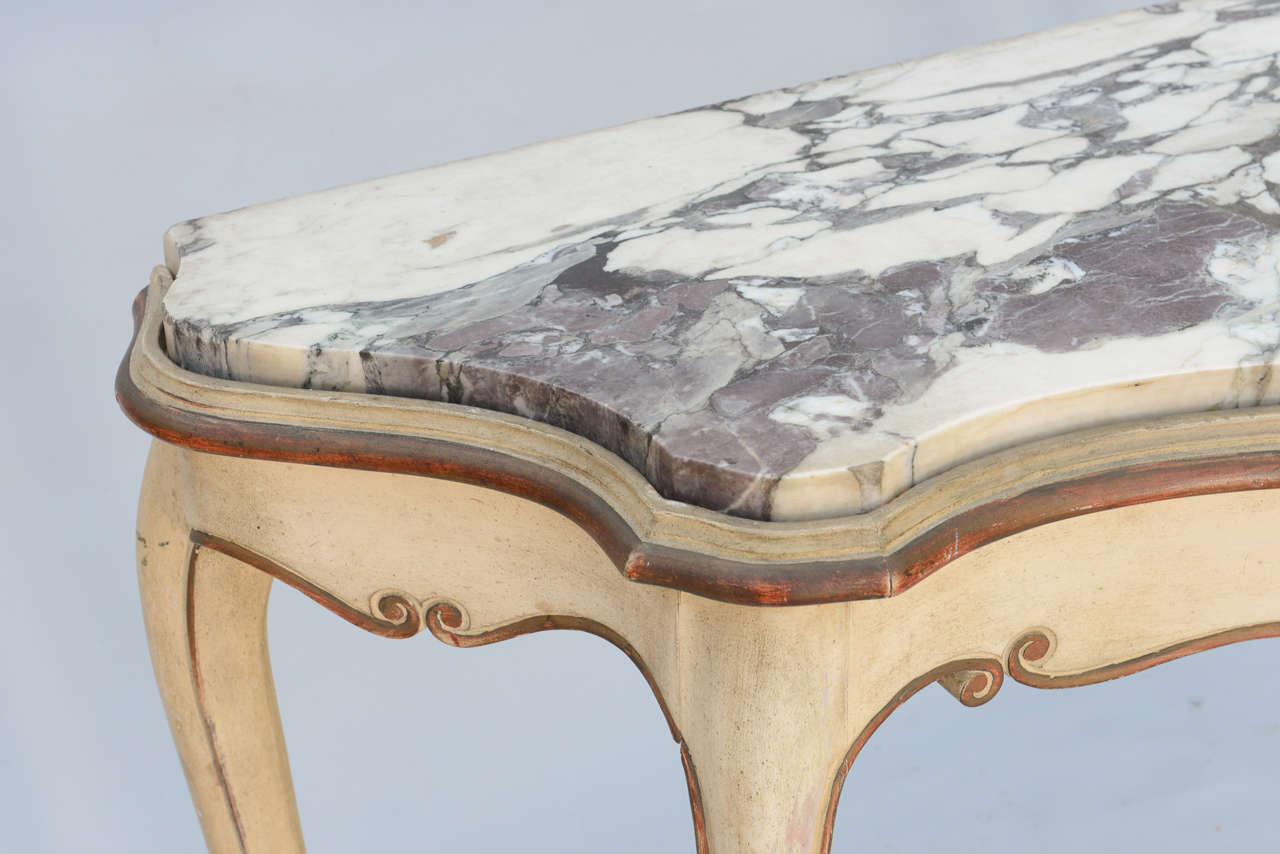 Pair of Painted Italian Console Tables with Rouge Marble Tops 2