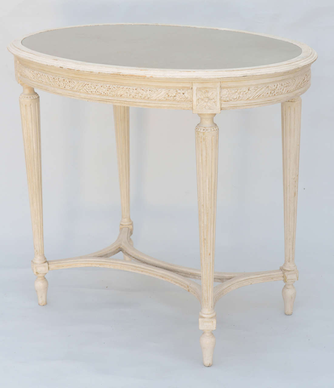 19th Century 19c. French Oval Accent Table with Mirrored Top