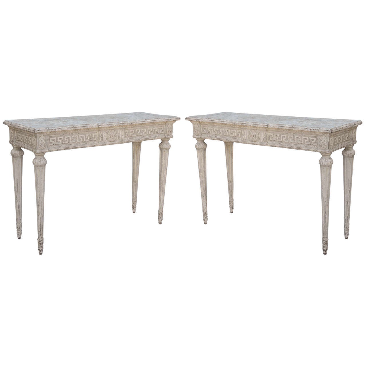 French Console Table pair of painted 19th century french console tables with greek key French Console Table pair of painted 19th century french console tables with greek key