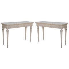Pair of Painted 19th Century French Console Tables with Greek Key Frieze