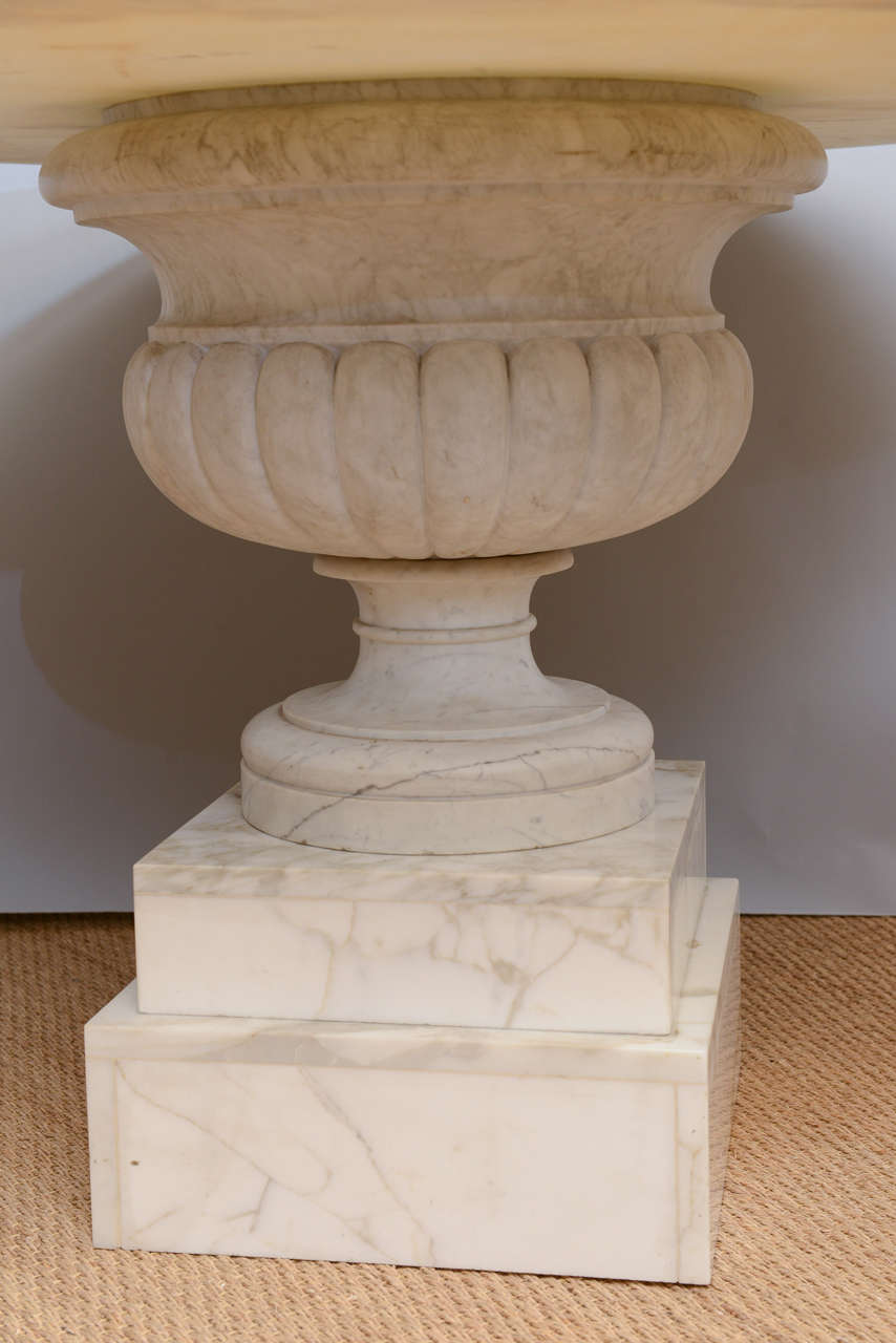 Spectacular Table of Carrera Marble on 19c Urn Pedestal Base at 1stDibs