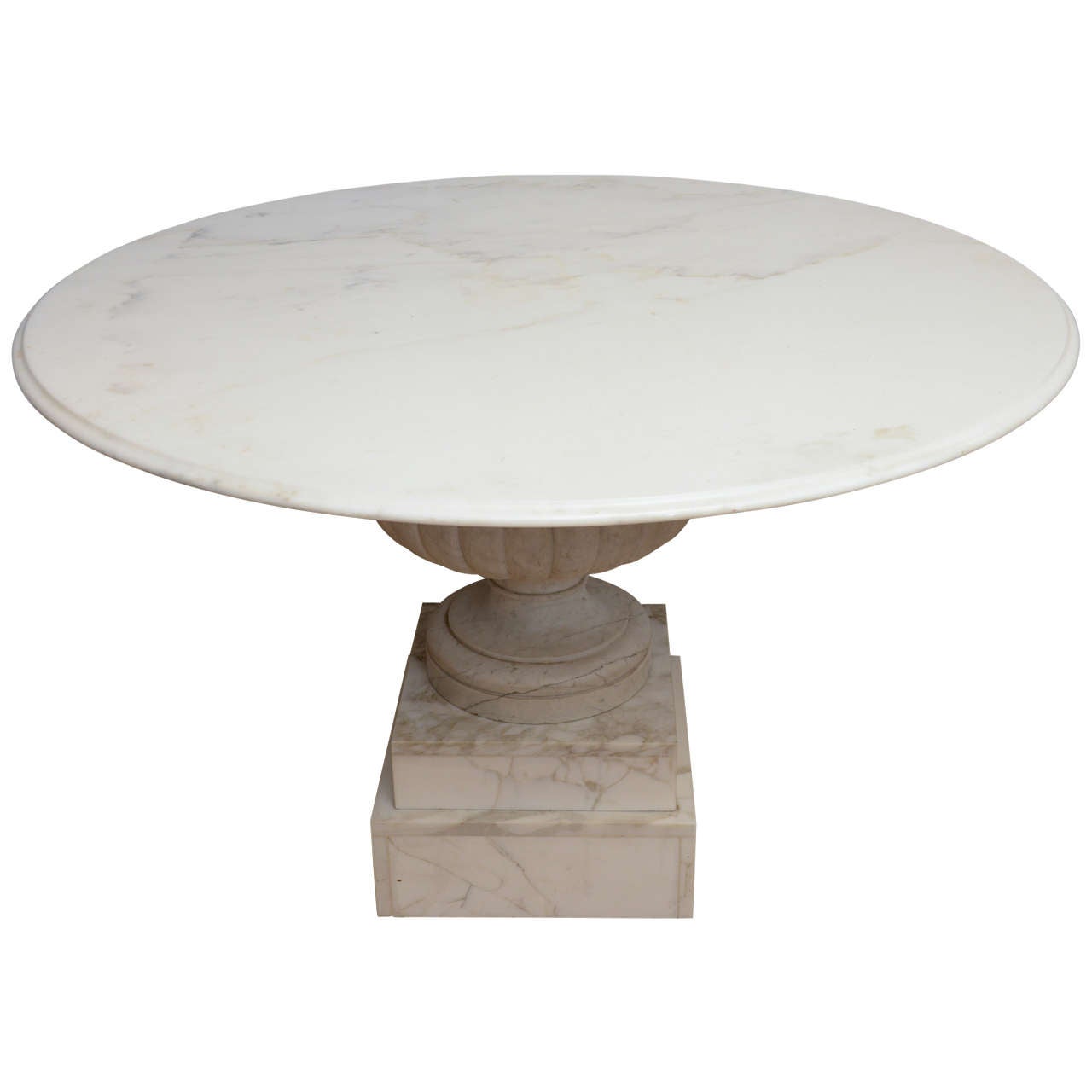 Spectacular Table of Carrera Marble on 19c Urn Pedestal Base at 1stDibs